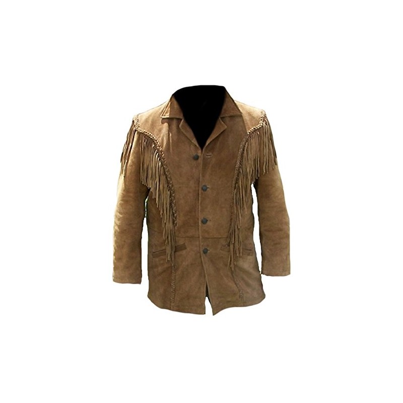 Classyak Men's Western Fringed Suede Coat Suede Brown 3X-Large