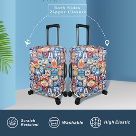 Explore Land Travel Luggage Cover Suitcase Protector Fits 18-22 Inch Case (Landmark Sticker, S)
