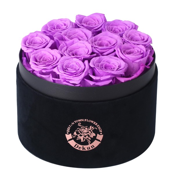 Dekun Preserved Roses Gift Box,12 Genuine Roses,Premium Fresh Cut Roses, Real Roses That Last a Year,Gifts for Women (Purple)