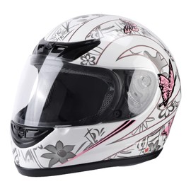 TCT-MOTORPARTS Motorcycle Motocross ATV Helmet DOT Flip Up Full Face Adult Street Dirt Bike White &Pink Butterfly Helmet for Women Men (Large)