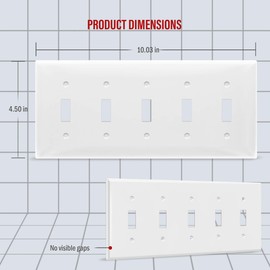ENERLITES Toggle Light Switch Wall Plate, Gloss Finish, 5-Gang 4.50" x 10.03", Unbreakable Polycarbonate Thermoplastic, UL Listed, 8815-W, White