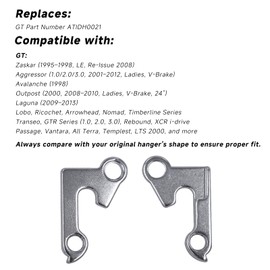 Derailleur Hanger 2, Compatible with GT Dropout ATIDH0021 – Silver Aluminum Alloy Bike Frame Tail Hook for GT Aggressor, Avalanche, Zaskar, Outpost, Laguna, Ricochet & More