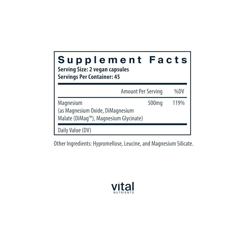 Vital Nutrients Triple Mag 250 Magnesio Absorción Mejorada Metabolismo Contiene
