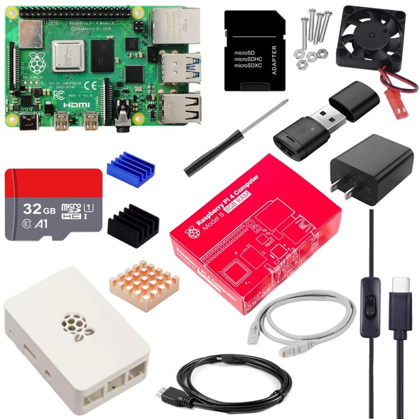 Vesiri Raspberry Pi 4B Starter Kit for Raspberry Pi 4 Model B (8GB RAM) / Raspberry Pi 4B / 32GB Micro SD Card / 5V 3A USB / Type-C / Power Adapter with On/Off Switch / Micro HDMI Cable Line/CAT6 Net