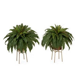 Nearly Natural 32in. Artificial Boston Fern Plant with Metal Planter with Stand DIY KIT (Set of 2)
