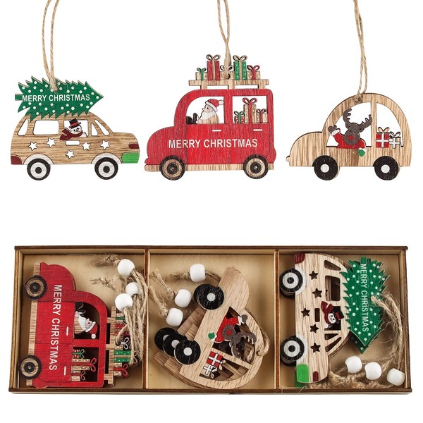 9pcs Christmas Tree Hanging Ornaments, Wooden Ornaments Finished Set, Wooden