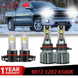 SHENKENUO For 2014-2015 GMC Sierra 1500 4X Front LED Headlight + Fog Light Bulbs Kit 6500K