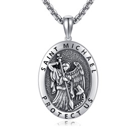 SHEAISRS Saint Michael Necklace 925 Sterling Silver Patron Amulet Medal Jewelry for Men Women