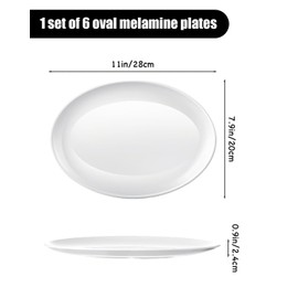 Melamine Plates,6 Pack Unbreakable White Dinner Plate for Steak, Buffet & Picnic, Lightweight Outdoor Serving Plates for Snacks, Fruit, Turkey, Fish & Appetizers, Dishwasher-Safe (11 Inches)
