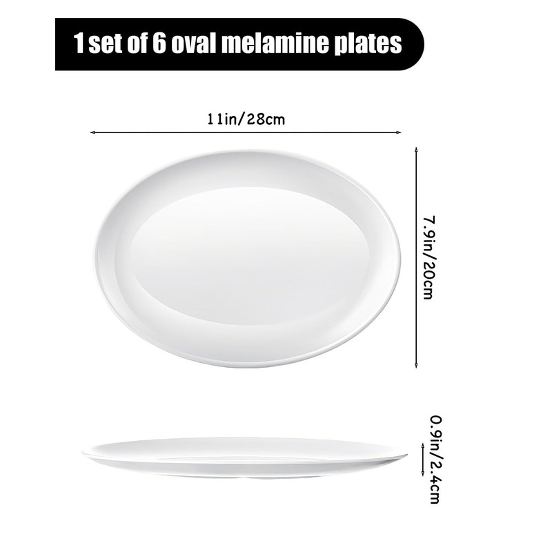 Melamine Plates,6 Pack Unbreakable White Dinner Plate for Steak, Buffet