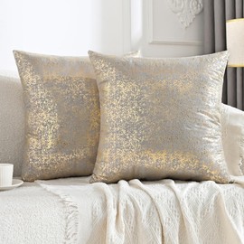 JELLYMON Sparkling Decorative Pillow Covers Set of 2,Gold Glitter Throw Pillows Cover 16x16in Inch for Living Room Bed Sofa Couch, Morden Home Luxury Decor(16x16in,Gold LGrey)