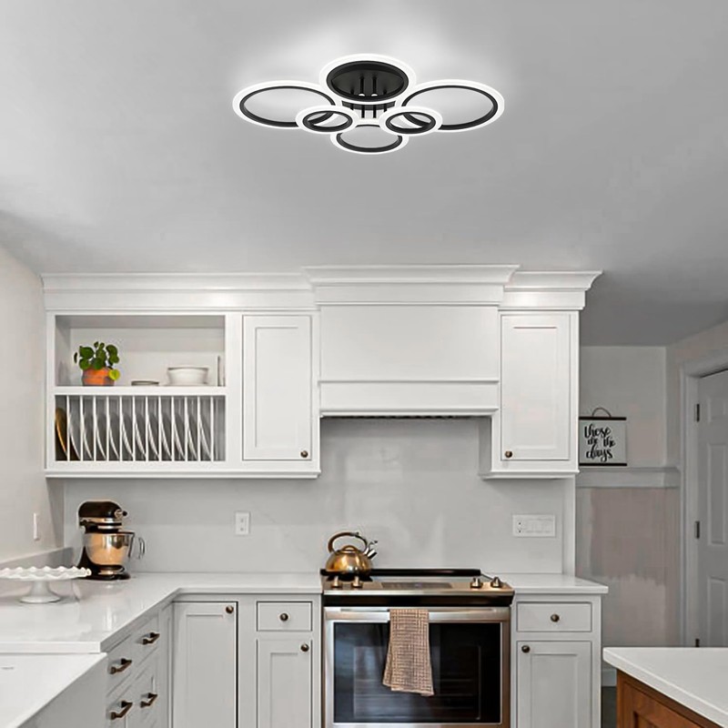 TEMINBU Modern LED Ceiling Light, Black 6 Rings Flush Mount