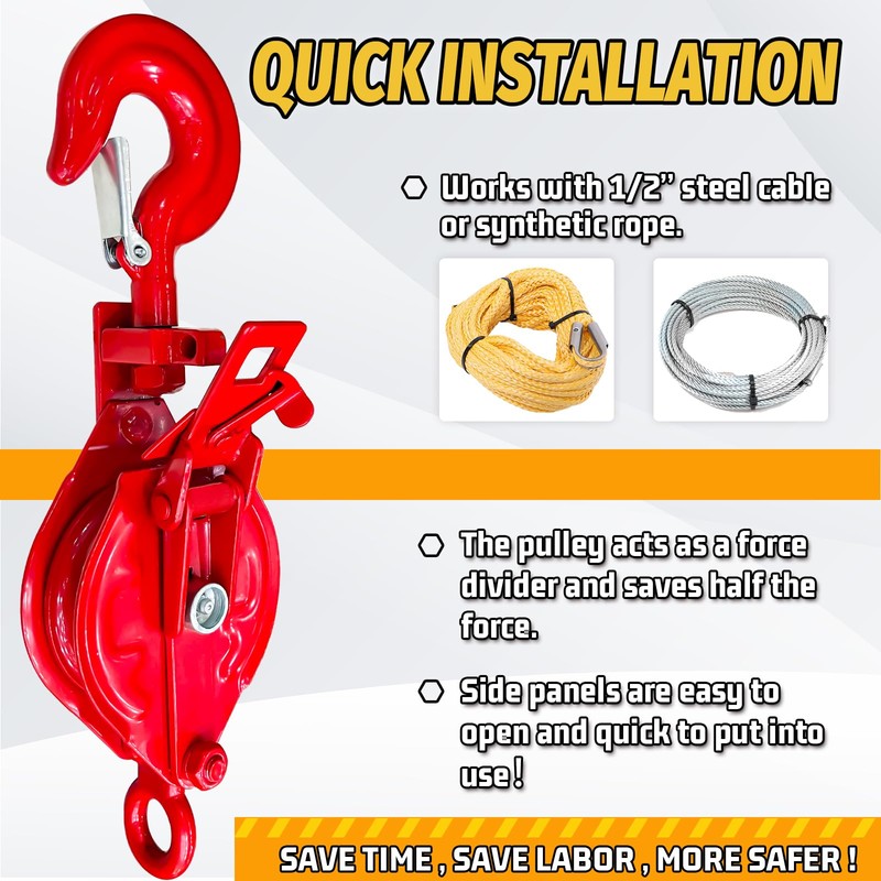 SENKEYFE 1 Ton Snatch Block with Hook, Easy-Open Design Snatch
