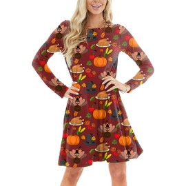 Thanksgiving Women's Turkey Dresses Grateful Pumpkin Fall Harvest Tunic Dress 2XL
