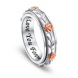 HOOHWE Anxiety Ring for Women 925 Sterling Silver Spinner Fidget Rings for Anxiety for Women Boredom ADHD Autism Band Rings Jewelry Gifts for Women Men Teens