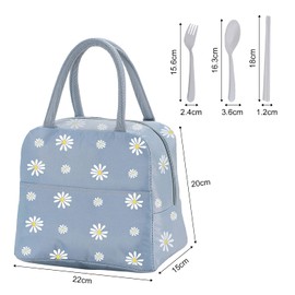 1 Piece Portable Lunch Bag with 1 Set of Forks/Spoons/Chopsticks, Leak Proof Lunch Bag, Daisy Lunch Bag, Tote Bag, Picnic Bag, Portable Lunch Warmer, Insulated Lunch Bag for Camping, Travel, Work