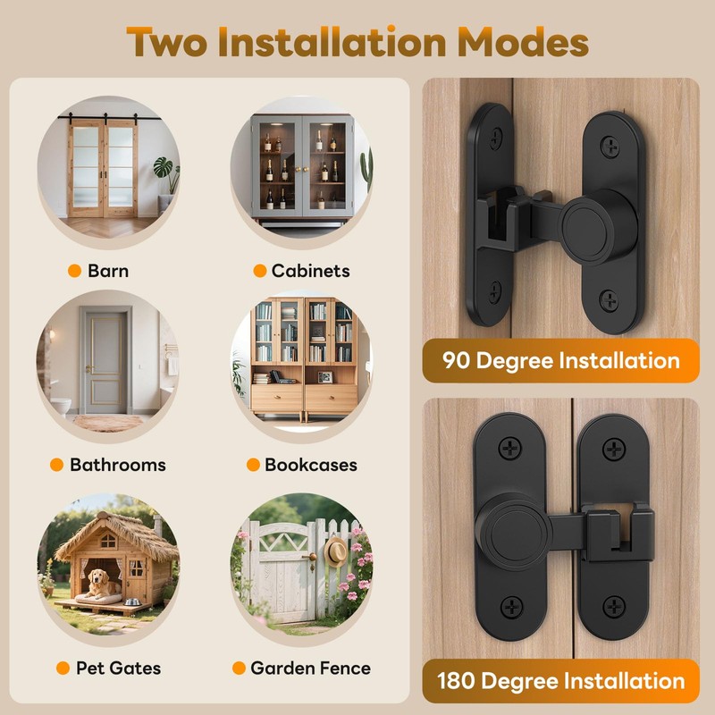 Barn Door Locks, 90/180 Degree Right Angle Flip Gate Latch