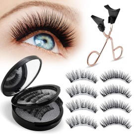 Magnetic Eyelashes with Applicator,Magnetic Eyelashes Natural Look, No Glue or Eyeliner Needed, Comfortable & Waterproof for All-Day Wear-4 pair
