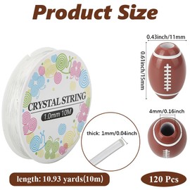SUNNYCLUE 120Pcs Rugby Ball Beads Bulk Football Bead 15 x 11mm Acrylic Sports Spacer Charms with 11 Yards Elastic Cord for Bracelets Necklace Jewellery Making Pendants Keychain Decorations DIY Crafts