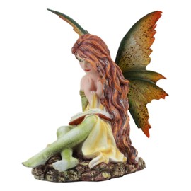 Ebros Bookworm Fairy in Radiant Yellow Dress Statue 5.25" Tall Once Upon A Time Summer Romance Faery Figurine