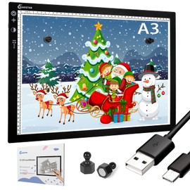 Light Box Drawing Pad A3, Dimmable 3 Brightness and Colour Temperature with Type-C Charge Cable and Brightness Adjustable for Artists, AnimationDrawing, Sketching, Animation, X-ray Viewing (A3-STK)