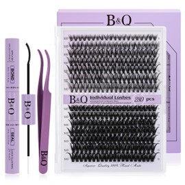 B&Quagen Cluster Lashes Kit 280pcs Natural Lashes Cluster Kit D Curl 40D Mix 9-16mm Diy Lash Extensions Kit with Lash Bond and Seal and Tweezers Reusable eyelash extension kit for beginner