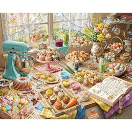 White Mountain 1000 Piece Jigsaw Puzzle Spring Kitchen Baking Scene Puzzle with Large Pieces Gift for Adults and Family 24" x 30" - Easter Baking