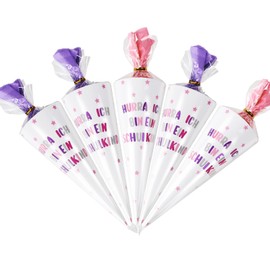 Pack of 10 Small School Cones 20 cm for First Day of School for Girls Pink School Cone Craft Set Sugar Bags for Filling Sibling School Cone for School Child First Day of School Party Boys and Girls