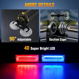 Nilight 40LED Blue Red Emergency Strobe Traffic Advisor Light Bar with Suction Cups Dash Safety Warning Hazard Flashing Lights Interior Front/Rear Windshield for Trucks Construction Vehicles