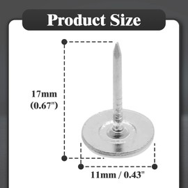 Piutouyar 200 Pcs 17mm / 0.67 Inch Flat Head Thumb Tacks, Silver Vintage Style Upholstery Tacks, Furniture Decor Pushpin Dia 11mm/0.43 Inch