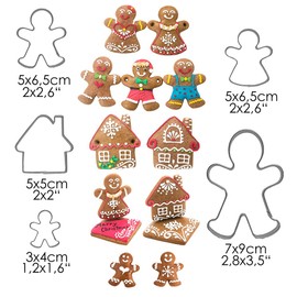 CULIMI Ausstechformen Lebkuchen - 5 Stück Set Plätzchen Ausstecher Lebkuchenpuppe Lebkuchenhaus Lebkuchenmann Edelstahl
