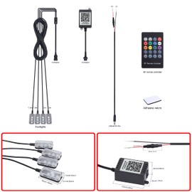 TABEN RGB Car Footwell Ambient Lighting Kit APP Control + RF Remote Control, 16.7 Millions Colors Sound Active Music Sync DC Line Car Interior Footwell Atmosphere Light DC 12V