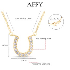 AFFY 0.30 Carat (ctw) Moissanite Diamond Horseshoe Pendant Necklace In 14K Yellow Gold Over Sterling Silver, With 18" Chain Gift For Her
