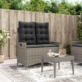 vidaXL Garden Bench Adjustable with Cushion Grey Poly Rattan