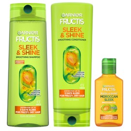 Garnier Fructis Sleek & Shine Shampoo, Conditioner + Moroccan Sleek Oil Kit, (Personal Size S&C)
