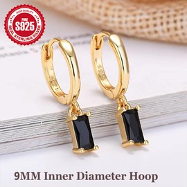 FASHGOOD Sterling Silver Hoop Earrings for Women,Black Cubic Zirconia Drop Earrings,14K Gold Hoop Earrings,Small Gold Hoops Dangle Earrings,Gold Huggie Earrings,Hypoallergenic Sleeper Earring
