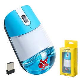 Wireless Mouse Cute Retro Aqua Mouse, Silent Portable Lightweight Optical Clear Transparent Aesthetic Water Mice for PC Laptop MacBook, Boys Girls Kids Adults Gift with Floaters Animal (Clownfish)