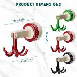 OneNine 360 Degrees Rotating Folding Hook, 3 Pcs Suction Cup Multi-Claw Hook, Self-Adhesive Suction Cup Hooks Rotating Kitchen Utensil Holder, Multi-Purpose Kitchen Utensil Hanger with 6 Hooks (Red)