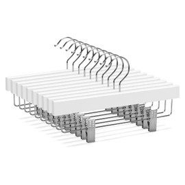 Nature Smile 11.8'' Kids Baby Toddler Children Solid Wooden Pants Hangers,Wood Skirts Hangers,Trousers Bottom Hangers with 2-Adjustable Clips Anti-Rust Hook Pack of 10 (White)