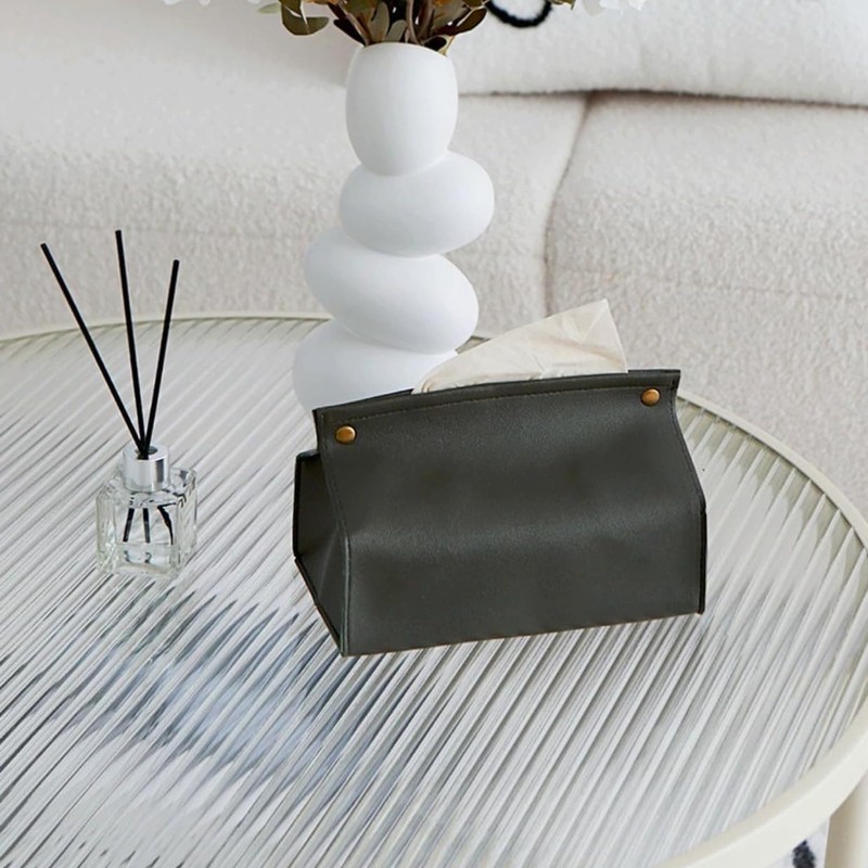 Leather Tissue Box Cover Holder, 1Pc Modern PU Leather Rectangular