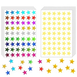 2160 Pcs 40 Sheets Star Stickers Labels, Coloured Metallic Reward, Small Gold Foil 0.5 inch Diameter 9 Colours Star Stickers for Reward, Teachers (Color, Gold