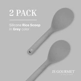 JS Gourmet 2 Pcs Silicone Rice Paddle, Heat Resistant Non-Stick Rice Spoon Spatula with Comfortable Handle for Cooking and Serving Mashed Potatoes, Scrambled Eggs, Sticky Bread Pudding - Grey