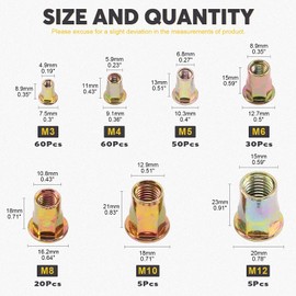 Mardatt Metric Hex Rivet Nut Assortment Kit M3 M4 M5 M6 M8 M10 M12 Carbon Steel Zinc Plated Half Hex Body Rivnut Flat Head Threaded Insert Nutserts (Assortment Kit-230pcs)