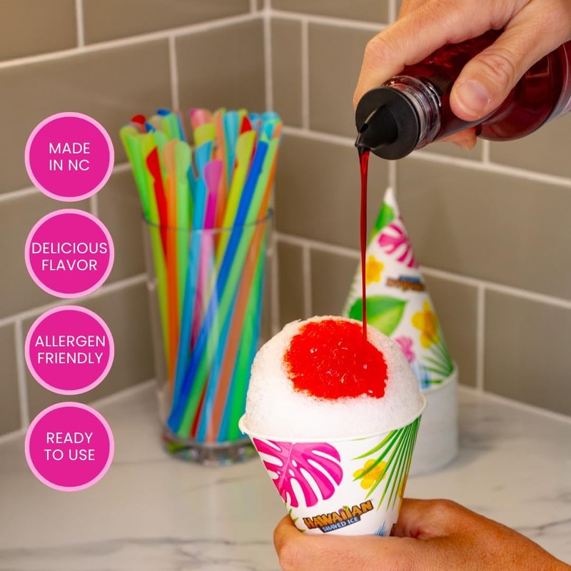Hawaiian Shaved Ice 6 Syrup Assortment, Cherry, Grape, Blue Raspberry,