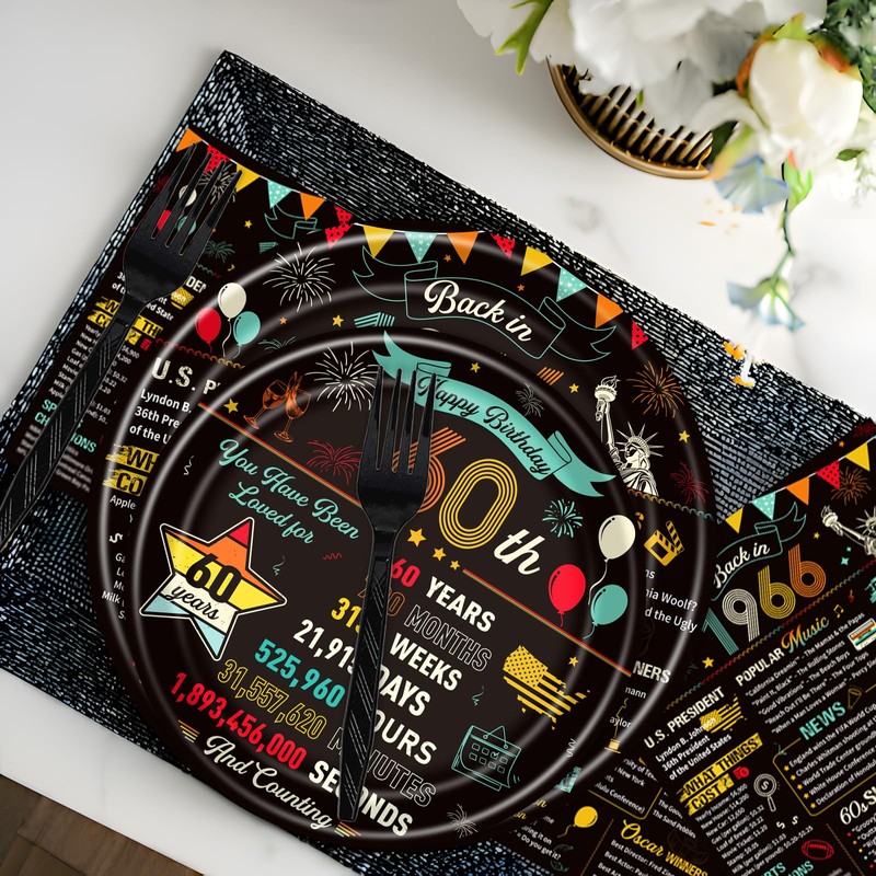 Vintage 60th Birthday Plates Napkins 96PCS Back in 1966 Supplies