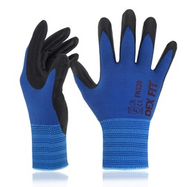 DEX FIT Premium Nylon Work Gloves FN320-1 Pair, Firm Nitrile Grip, 3D-Comfort Stretchy Fit, Thin & Lightweight, Protective & Durable, Breathable, Machine Washable; Blue 9 (L)
