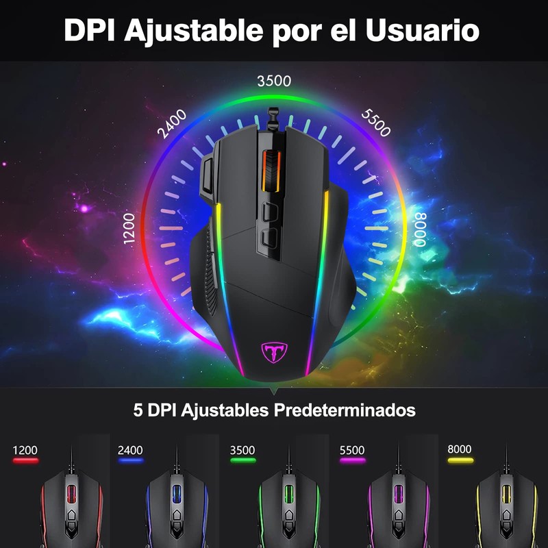 TERPORT S608 Mouse Gaming con Iluminación RGB Personalizable, Hasta 8000