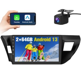 Pyniro 2+64 Car Radio Stereo for Toyota Corolla 2014-2016 10 Inch Android 13 Head Unit Touchscreen with Wireless CarPlay Android Auto Bluetooth GPS Navigation with Rear Camera