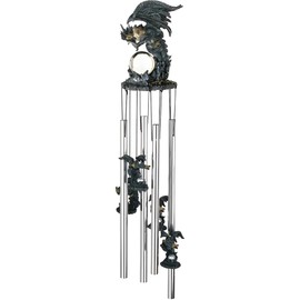 ICE ARMOR 23" Long Black Dragon with Faux Crystal Round Top Wind Chime Statue Sculpture Ornament Decoration Garden Decor Ideas for Housewarming, Holidays and Birthdays