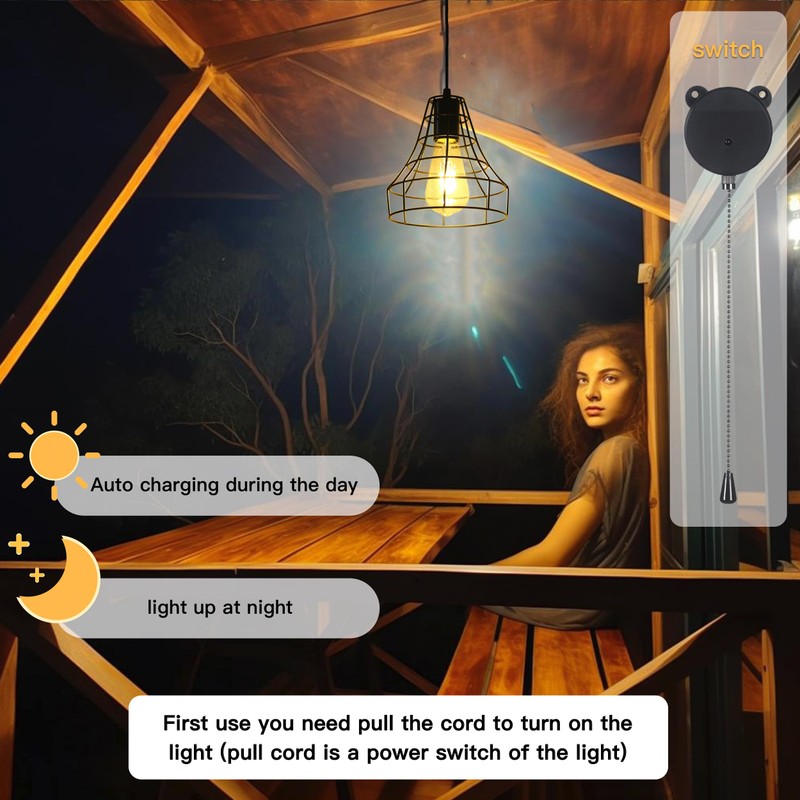 YUMAMEI Solar Pendant Lights, Solar Powered Shed Light with Pull